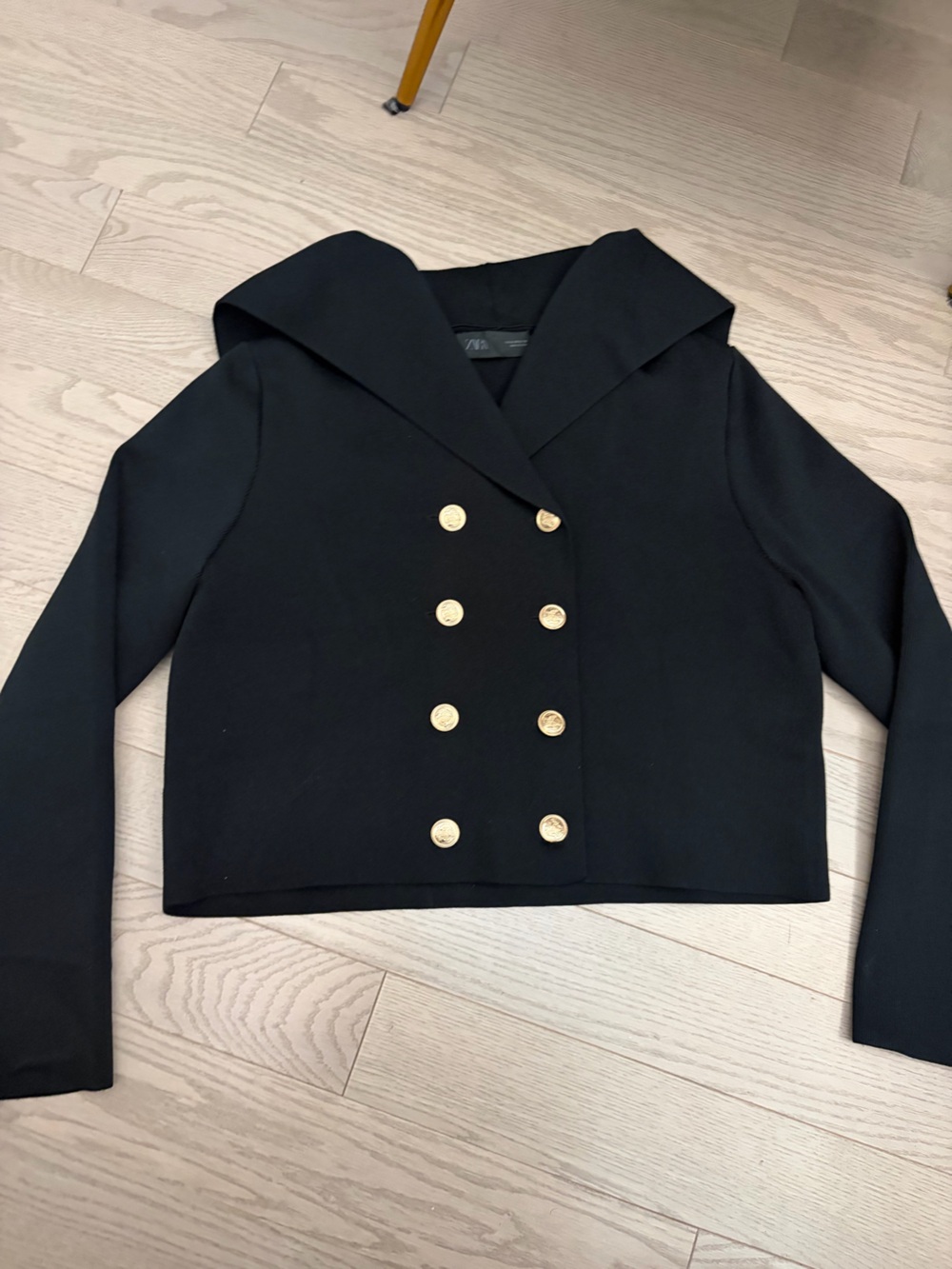 Zara Classic Double-Breasted Black Top with Gold Buttons